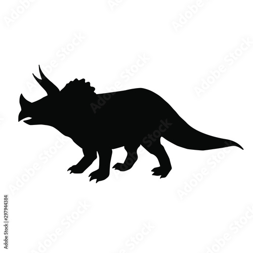 Vector black flat triceratops dinosaur silhouette isolated on white background