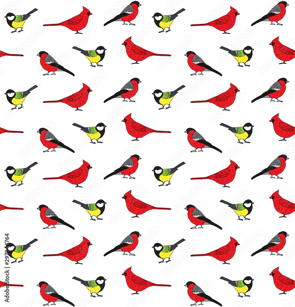 Fototapeta premium Vector seamless pattern of hand drawn doodle sketch little birds isolated on white background