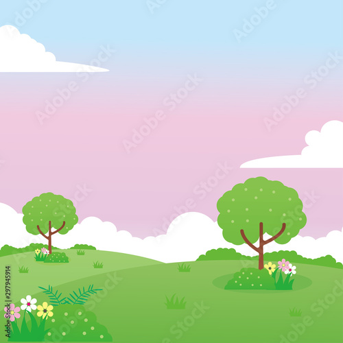 Nature landscape vector illustration with cute design suitable for kids 