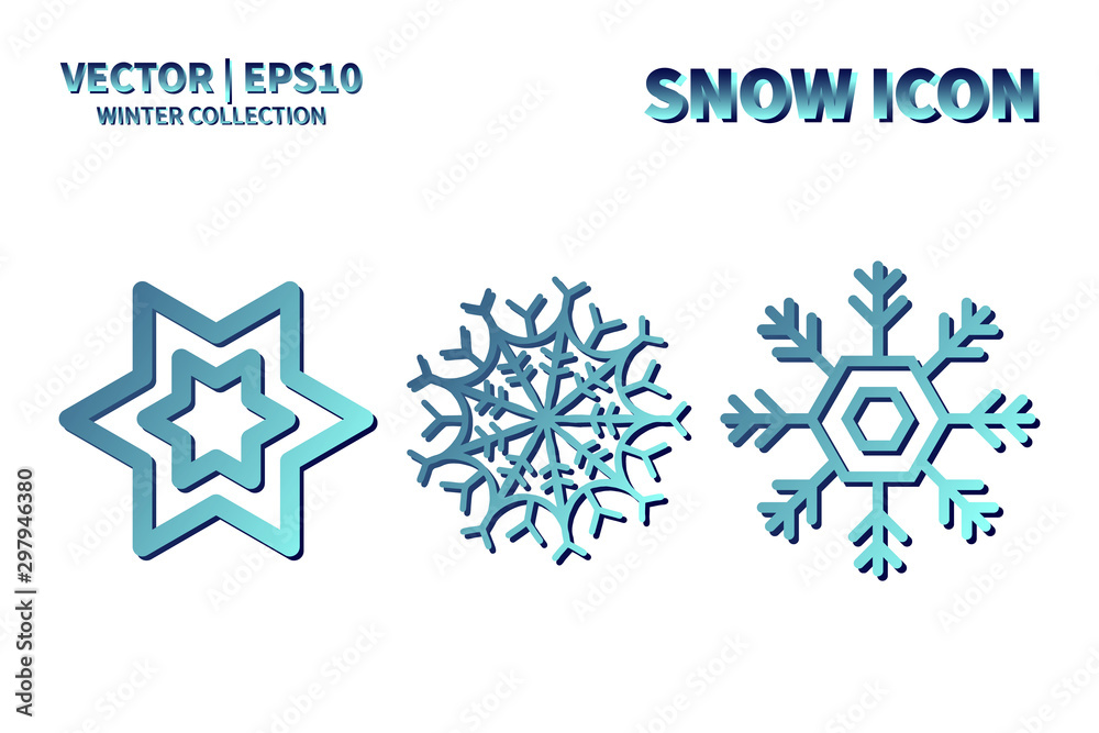 Snowflake vector icon set. Christmas and winter snow flake element collection. Isolated flat new year holiday decoration illustration template. Cold weather object design silhouette symbol Snowflake vector icon set. Christmas and winter snow flake element collection. Isolated flat new year holiday decoration illustration template. Cold weather object design silhouette symbol