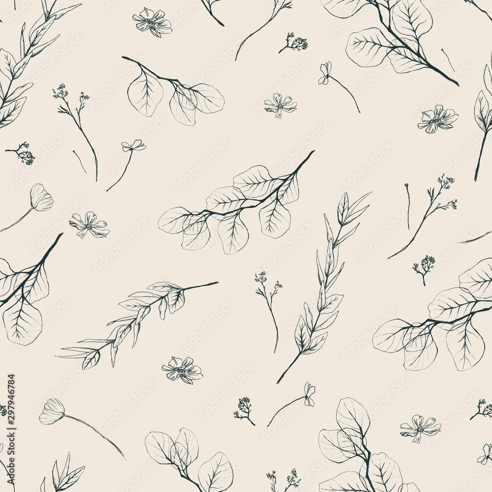 Fototapeta premium Pencil draw natrure background light twigs hand draw