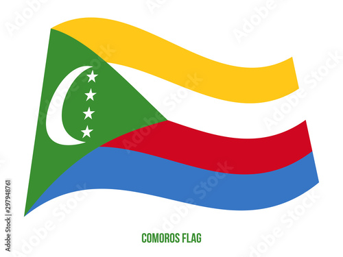 Comoros Flag Waving Vector Illustration on White Background. Comoros National Flag.