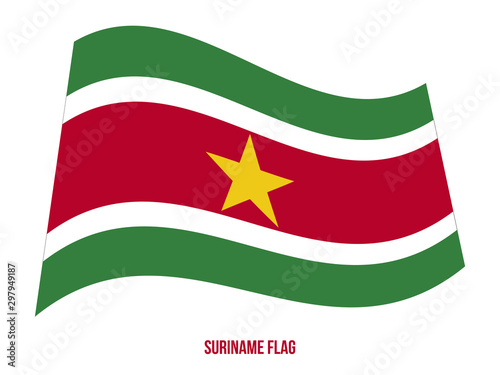 Suriname Flag Waving Vector Illustration on White Background. Suriname National Flag.