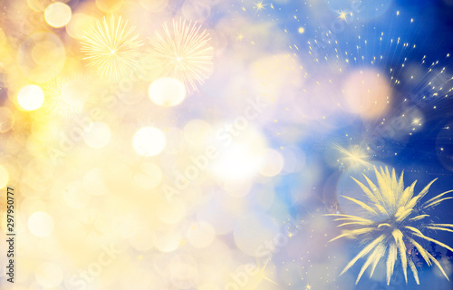 abstract Christmas or New Year background with lights and fireworks