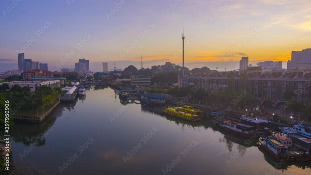 4K Timelapse of Malacca Riverside during sunrise. Zoom Out effect 4K Timelapse of Malacca Riverside during sunrise. Zoom Out effect