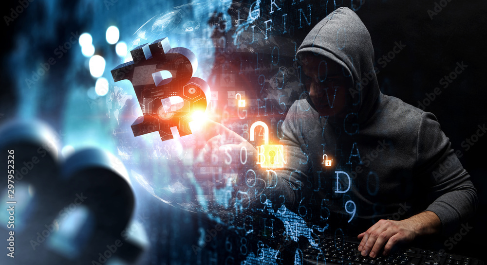 Obraz premium Haking into crypto world. mixed media