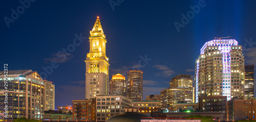 Boston Custom House and Financial District skyline at night  Boston  Massachusetts  USA.