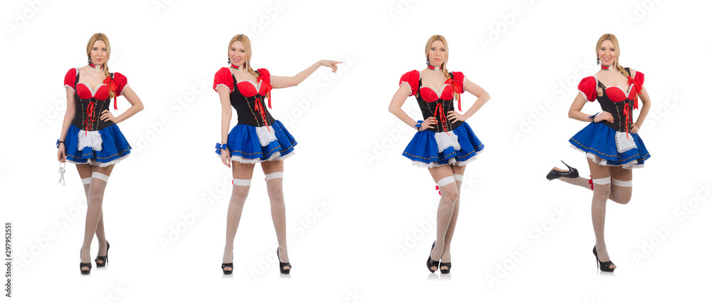 Pretty girl in bavarian dress isolated on white Pretty girl in bavarian dress isolated on white