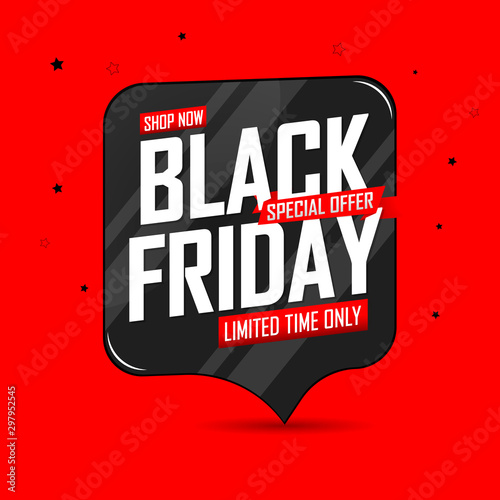Black Friday Sale, banner design template, discount tag, special offer, vector illustration