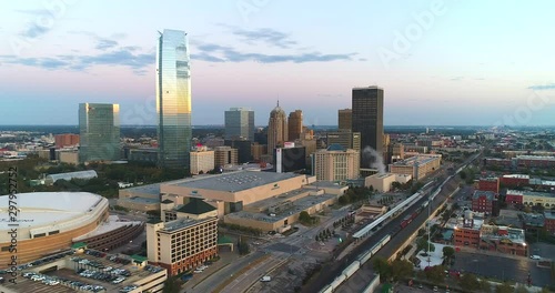 Wallpaper Mural 4k Drone Footage Downtown Oklahoma City OK Early Fall Morning Flight. Flying left and rotating right to keep downtown in view. Torontodigital.ca