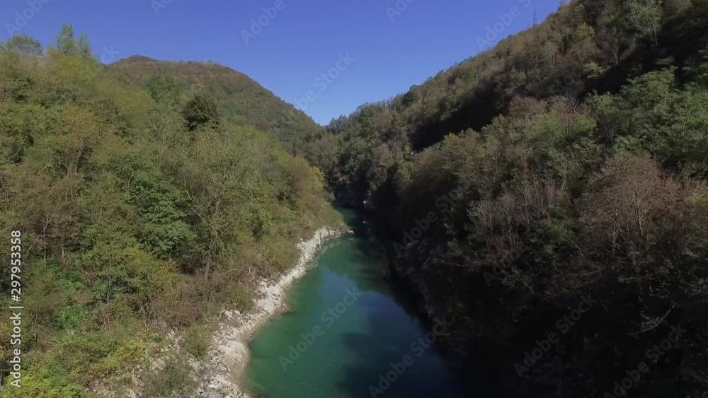 Aerial Drone view of Soca - Isonzo river in the Triglav National Park Slovenia Aerial Drone view of Soca - Isonzo river in the Triglav National Park Slovenia