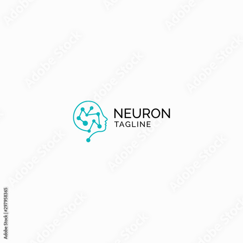 People head with dot connectivity Neuron Logo Icon Design Template. Brain, Connect, Data, Modern Vector Illustration