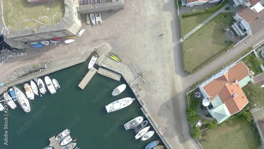 Drone flight over a small boat harbou Drone flight over a small boat harbou