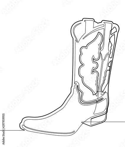 Cowboy Boot One Single Continuous Line Vector Graphic Illustration