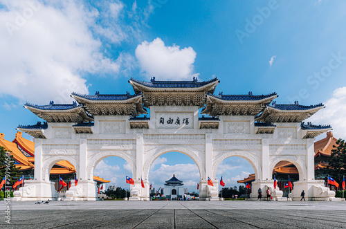 The main gate of National Chiang Kai-shek Memorial Hall is a national monument landmark.It is located in Zhongzheng District