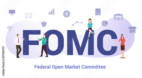 fomc federal open market committee concept with big word or text and team people with modern flat style - vector