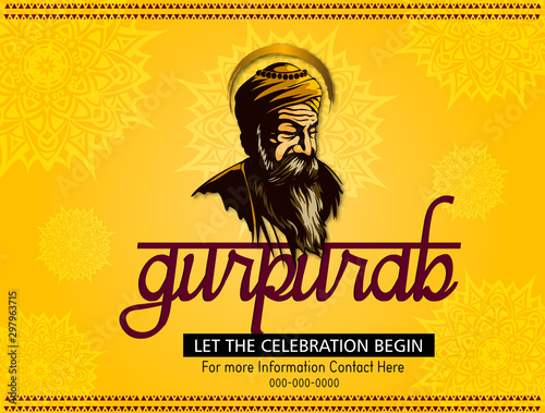 illustration of Happy Gurpurab, Guru Nanak Jayanti festival of Sikh celebration background photo