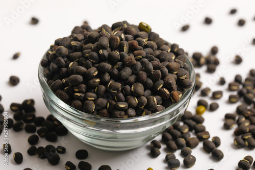 black gram seed or udad beans in bowl on white background 