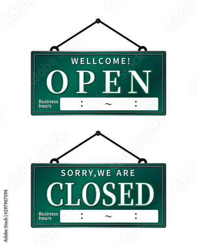 営業時間 オープン クローズ 開店 閉店 時間 表示 看板 サイン 店 店舗 ツール Stock Vector Adobe Stock