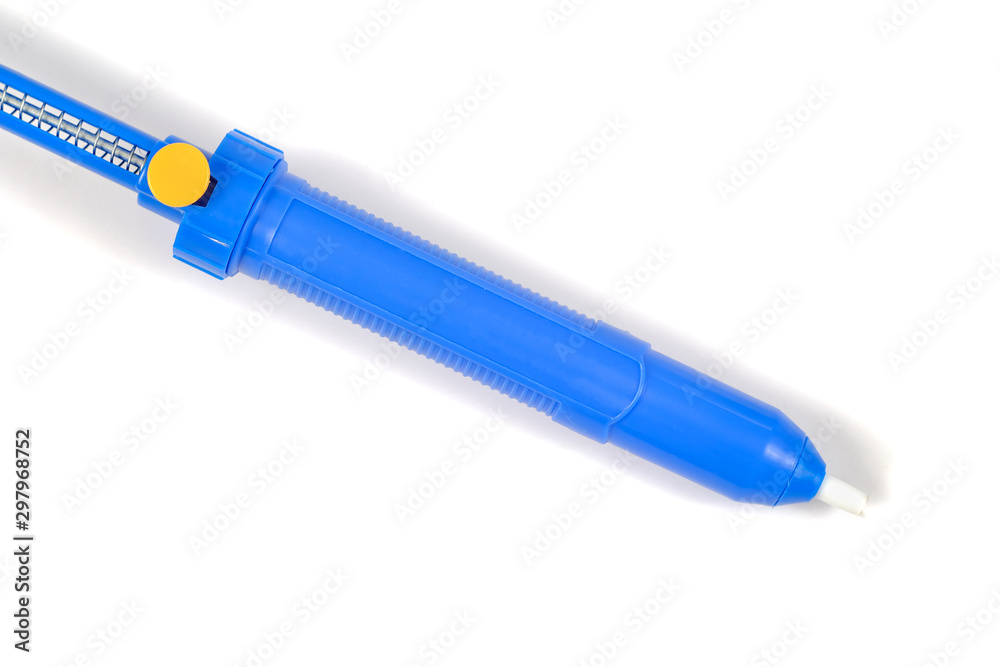 Solder sucker, Soldering vacuum pump isolated on white . Solder sucker, Soldering vacuum pump isolated on white .
