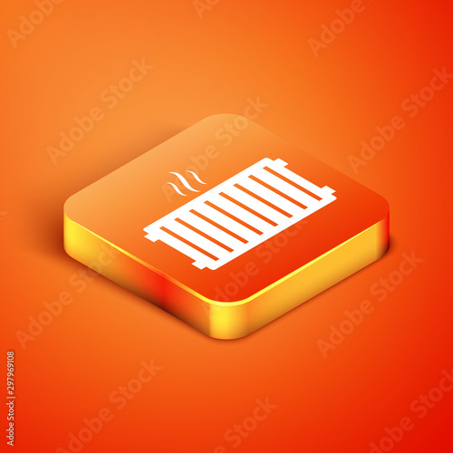 Isometric Heating radiator icon isolated on orange background. Vector Illustration