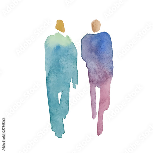 Color spot with watercolors in the form of a group of people. Vector watercolor hand painted silhouette of man and woman