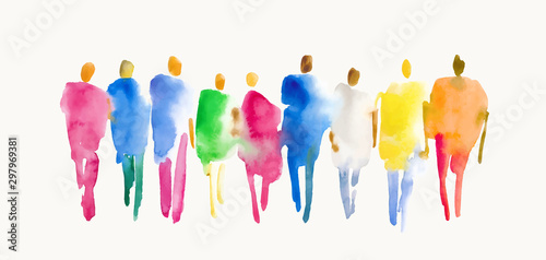 Billede på lærred Color spot with watercolors in the form of a group of people
