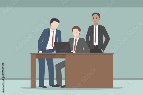 Three white collars. Asian, Caucasian and African-American employees. Vector illustration.