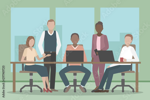 Teamwork in international company. Vector illustration.