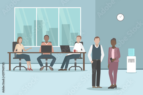 Working routine in office. Cartoon. Vector illustration.