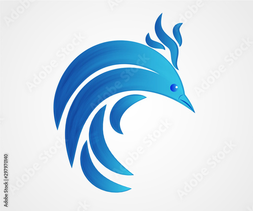 Stylized phoenix bird in blue logo vector design