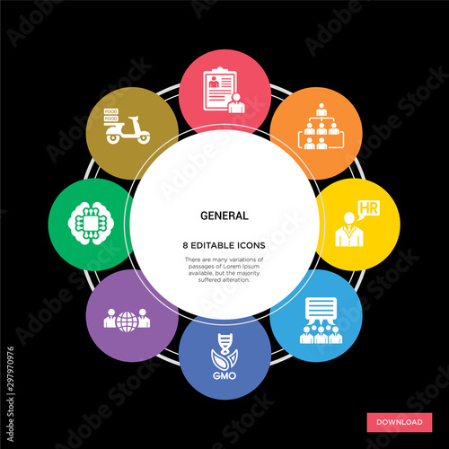 8 general concept icons infographic design. general concept infographic design on black background