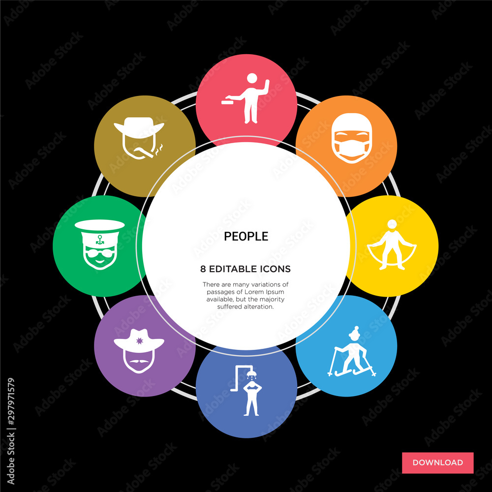 8 people concept icons infographic design. people concept infographic design on black background 8 people concept icons infographic design. people concept infographic design on black background