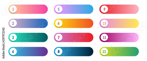 Vector number bullet point 1 to 12 colorful web buttons set