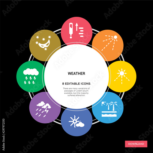 8 weather concept icons infographic design. weather concept infographic design on black background