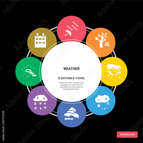 8 weather concept icons infographic design. weather concept infographic design on black background