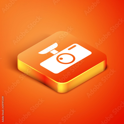 Isometric Car DVR icon isolated on orange background. Car digital video recorder icon. Vector Illustration