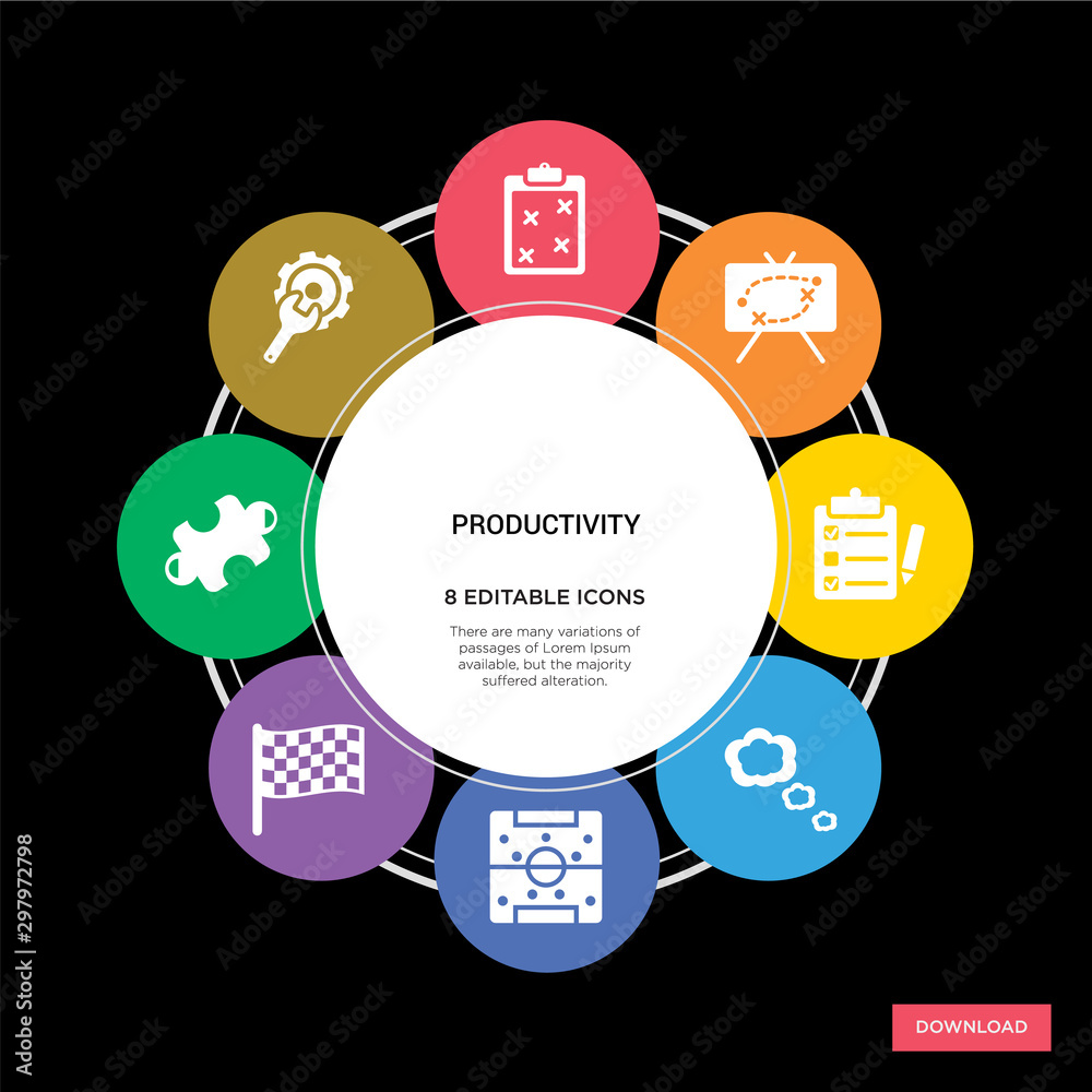 Φωτογραφία 8 productivity concept icons infographic design