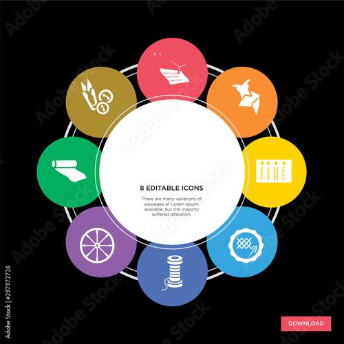 8 sew concept icons infographic design. sew concept infographic design on black background