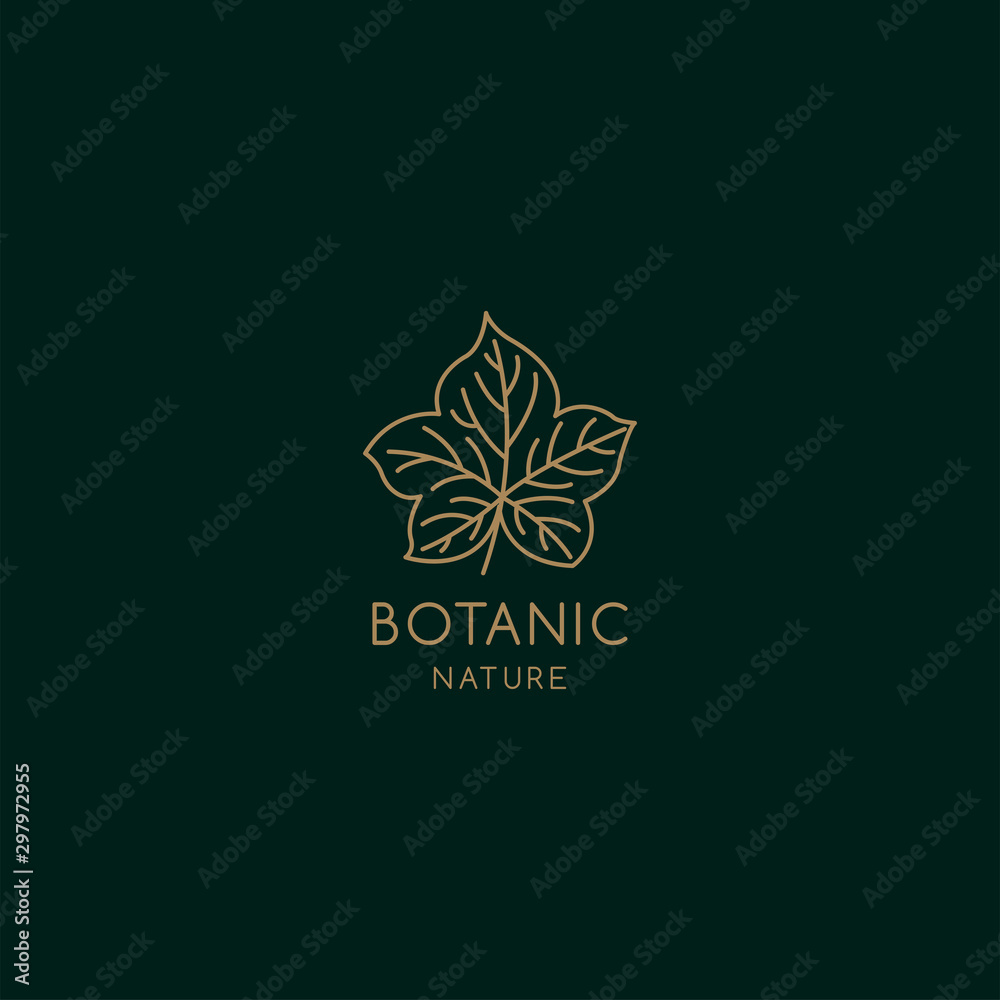 Tropical plant logos. Leaf symbol in linear style. Abstract leaf badge vector for natural product design, florists, cosmetics, floristics, ecology, health, medicine, healthy food