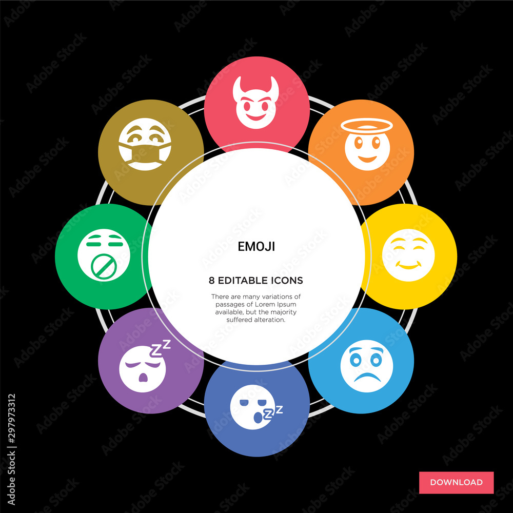 8 emoji concept icons infographic design. emoji concept infographic design on black background