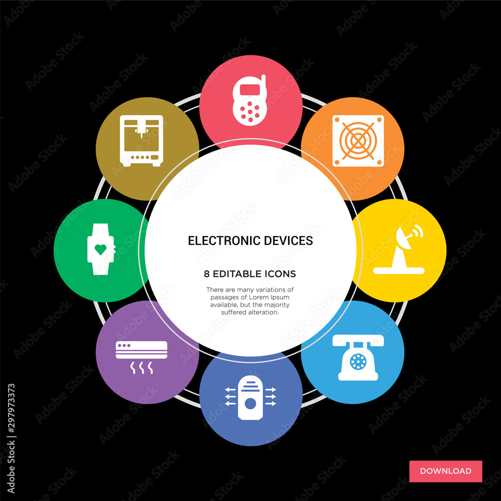 Fotografie 8 electronic devices concept icons infographic design