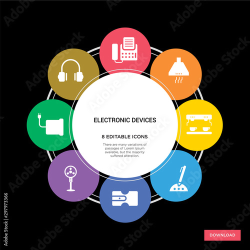 8 electronic devices concept icons infographic design. electronic devices concept infographic design on black background