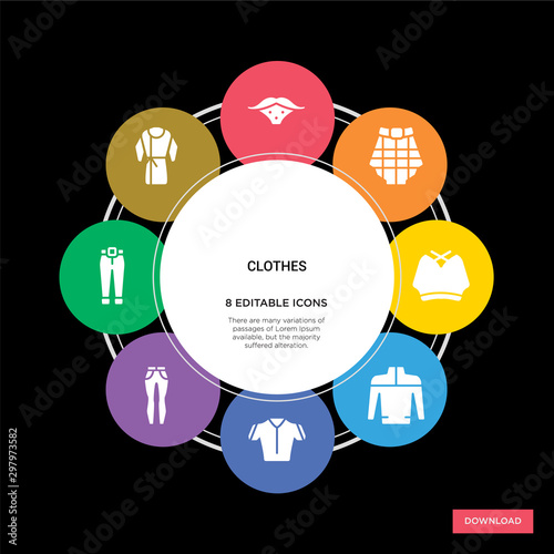 8 clothes concept icons infographic design. clothes concept infographic design on black background photo