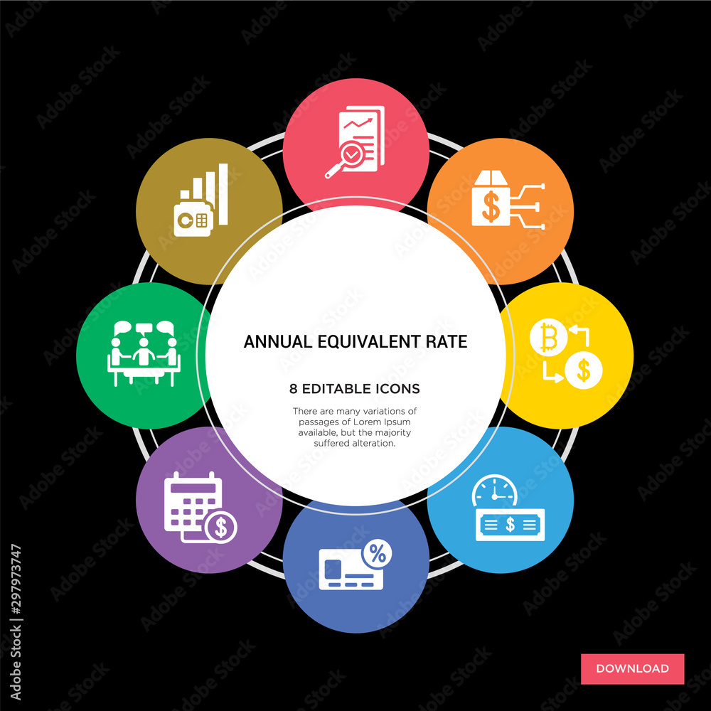 8 annual equivalent rate concept icons infographic design. annual equivalent rate concept infographic design on black background 8 annual equivalent rate concept icons infographic design. annual equivalent rate concept infographic design on black background