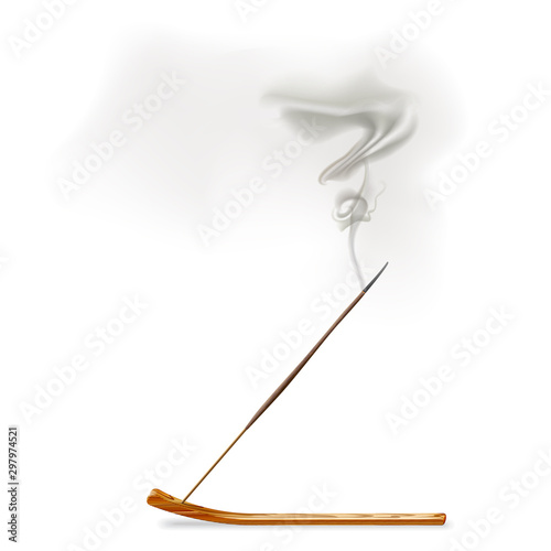 Aroma smoke reed sticks on wooden stand, aromatherapy vector illustration.
