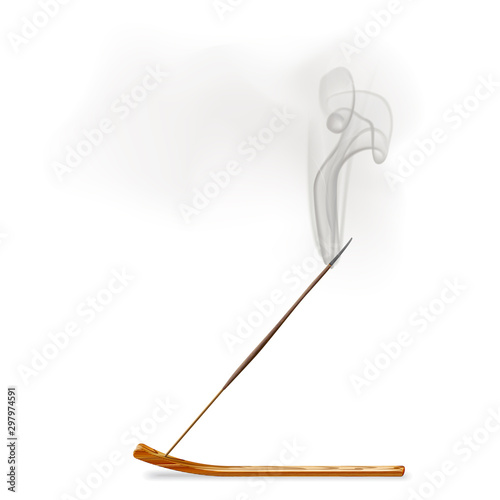Aroma smoke reed sticks on wooden stand, aromatherapy vector illustration.
