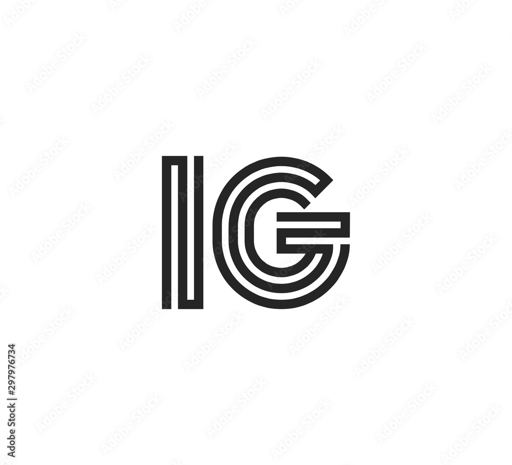 Initial two letter black line shape logo vector IG Initial two letter black line shape logo vector IG