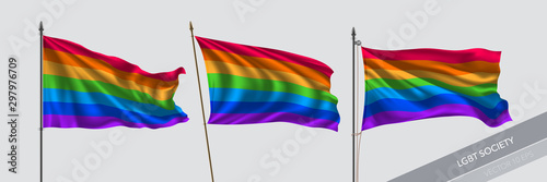 Set of LGBT waving flag on isolated background vector illustration