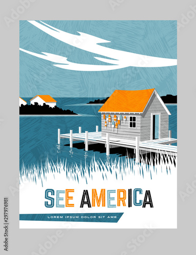Fotografie, Tablou Retro style travel poster design for the United States